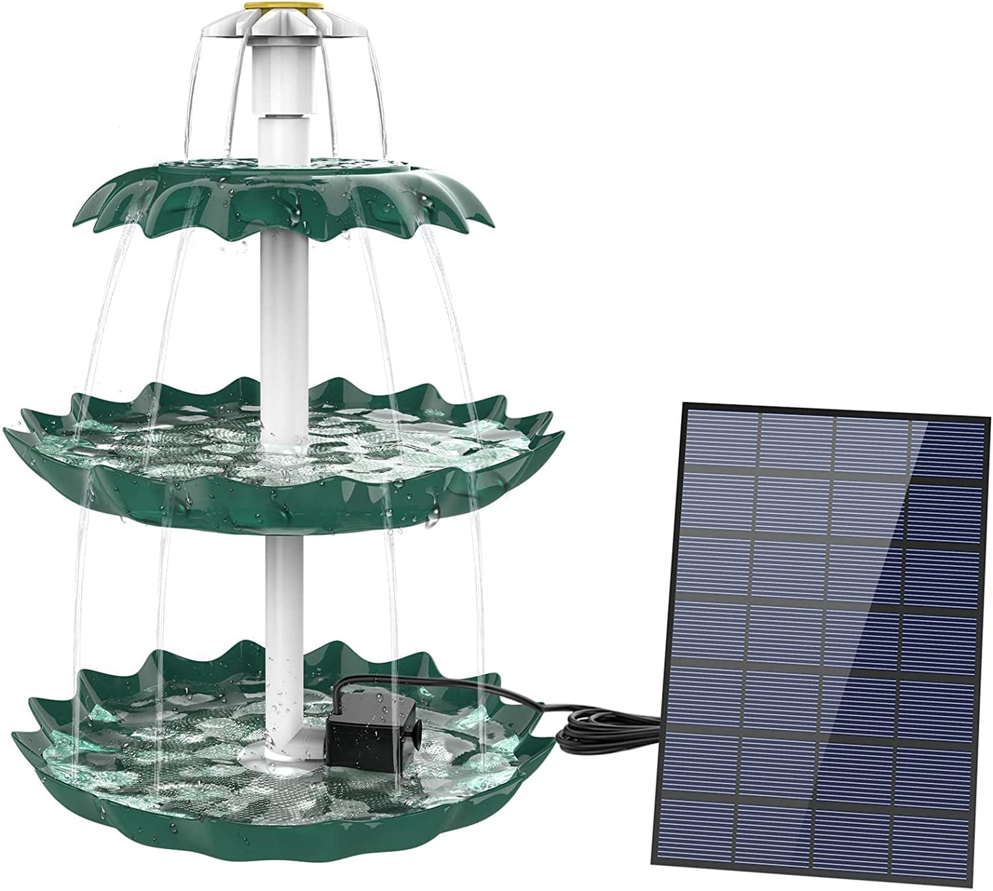 3 Tiered Bird Bath with 3W Solar Pump - DIY Solar Fountain Detachable and Suitable for Bird Bath, Garden Decoration