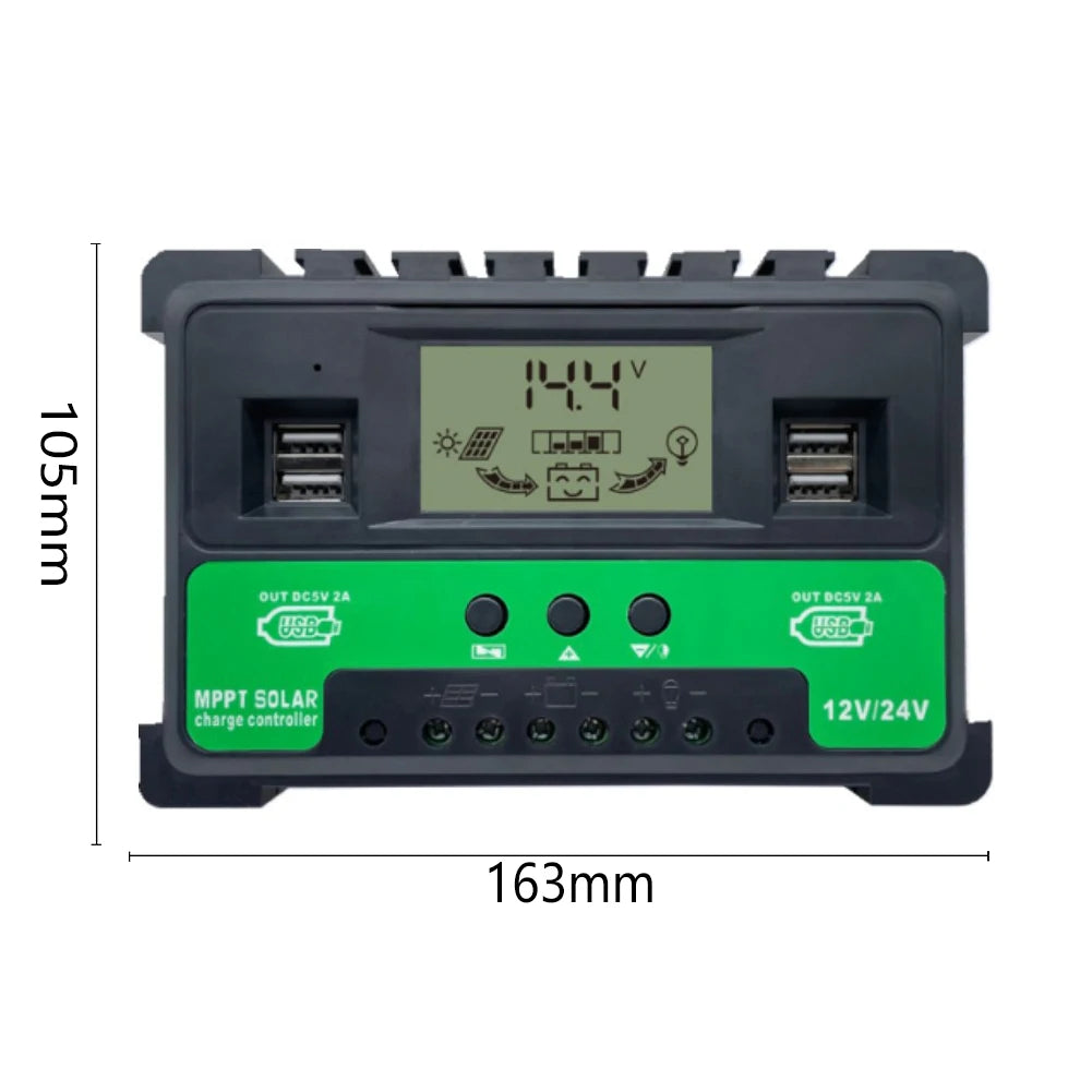 30A 40A 50A MPPT Solar Charge Controller, Solar charge controller for 12V/24V solar panels and Li-ion batteries, with USB port and compact design.