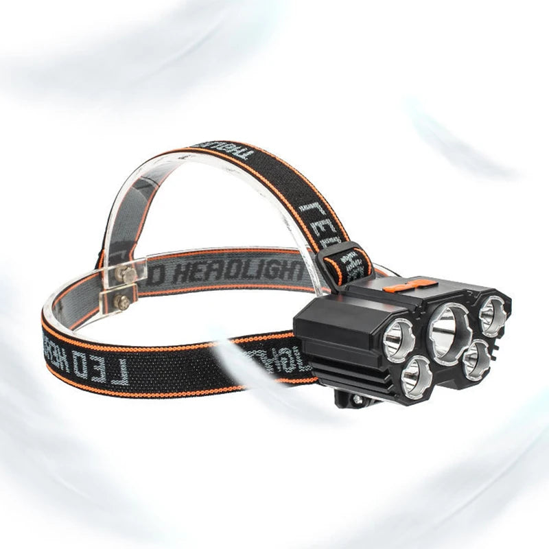 USB Rechargeable Headlamp Portable 5LED Headlight, Dimming Headlights