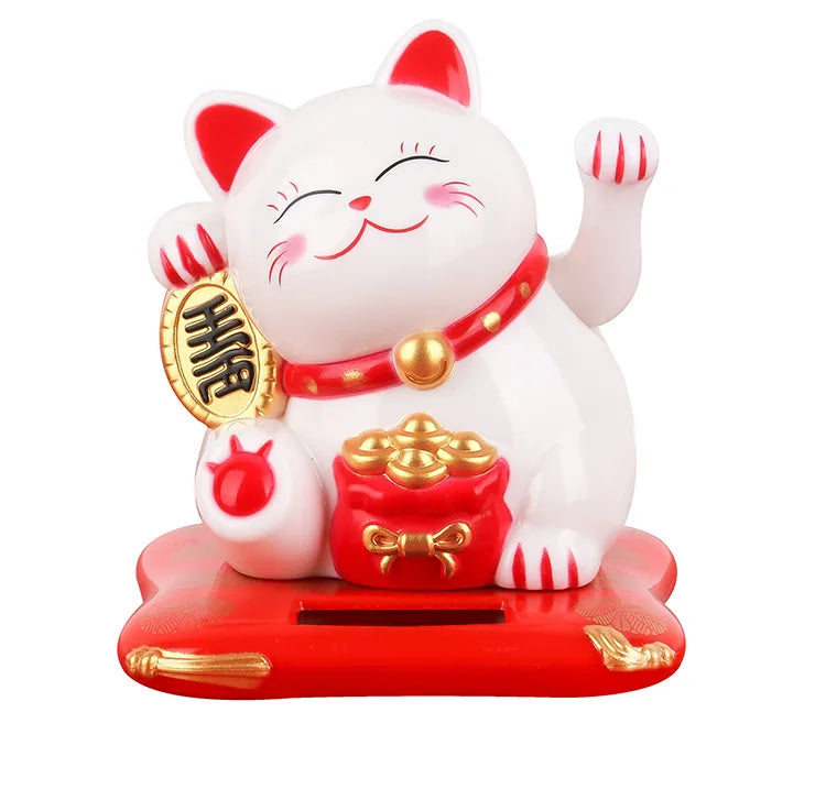 Solar Powered Maneki Neko Lucky Cat, Color may vary due to screen differences; please allow for slight discrepancies.