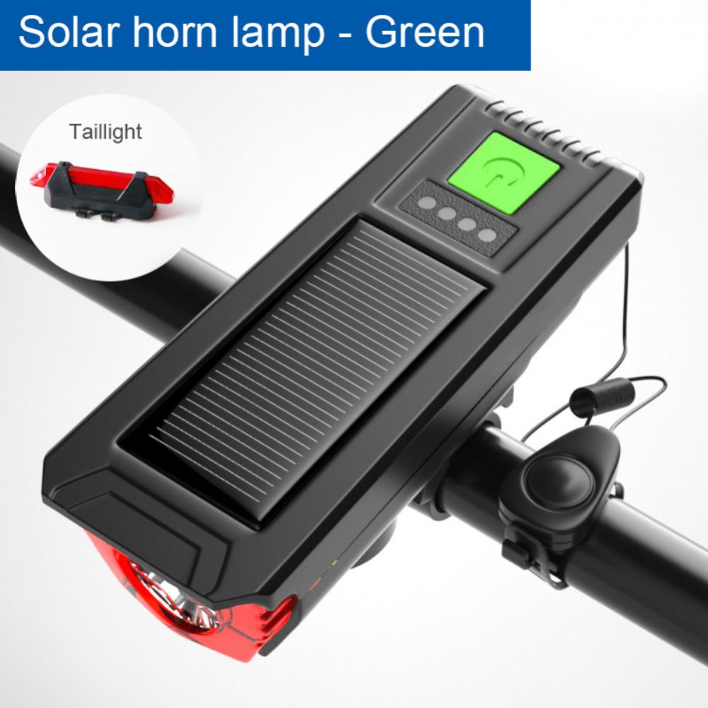 Luz solar multifuncional para bicicleta com buzina - Lanterna de bicicleta de estrada MTB Lâmpada recarregável USB Farol de ciclismo Acessórios de bicicleta
