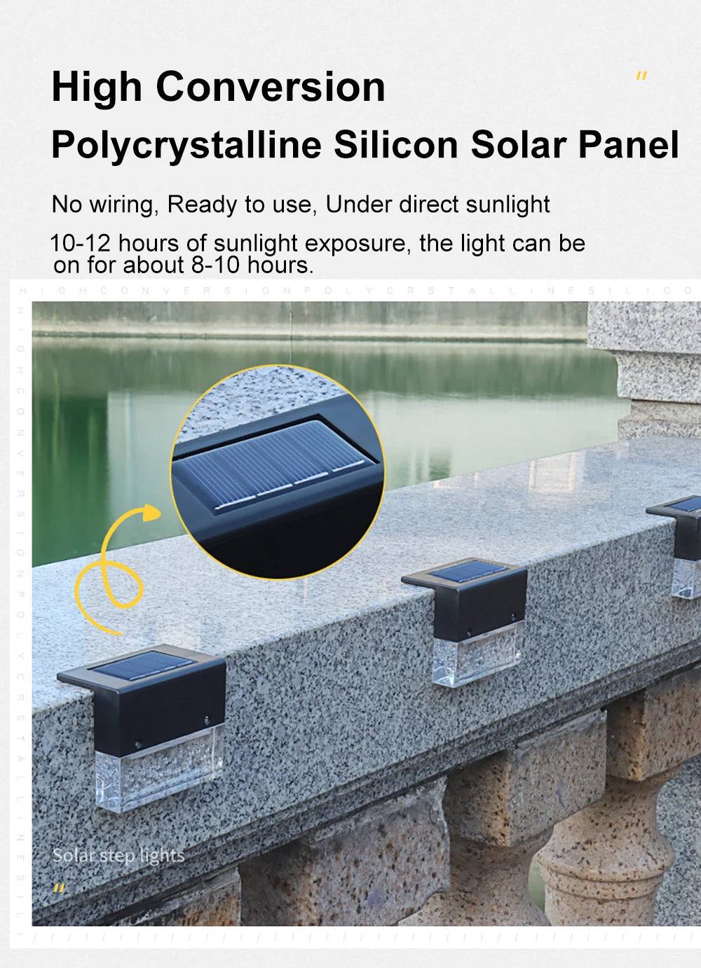 Solar LED Light, Ready-to-use solar-powered light with high-conversion panels, charging under sunlight and staying lit for 8-10 hours.