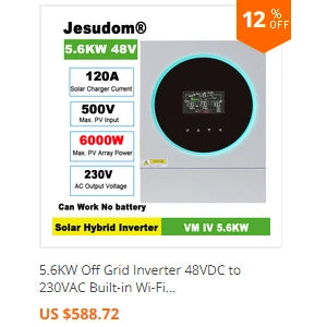 5500W MPPT Hybrid Inverter, Jesudo 5500W hybrid inverter with pure sine wave output, Wi-Fi connectivity, and no battery requirement.