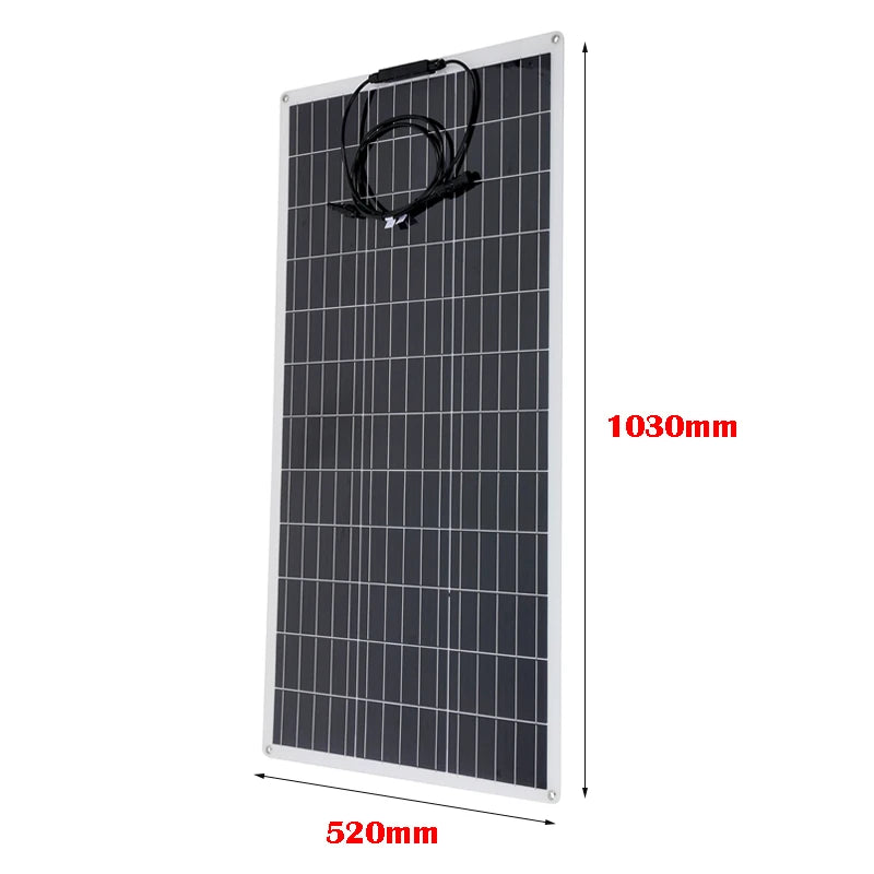 Portable 300W solar panel kit charges 12V batteries for camping, cars, yachts, and RVs.