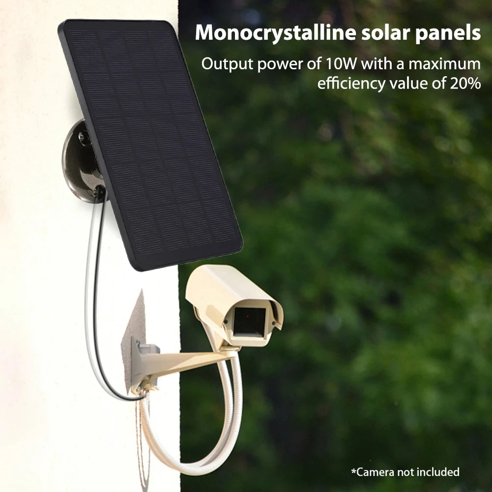 10W Solar Panel, Solar panel with 5V output, 20% efficiency, waterproof design, perfect for outdoor use with IP cameras or charging travel devices.