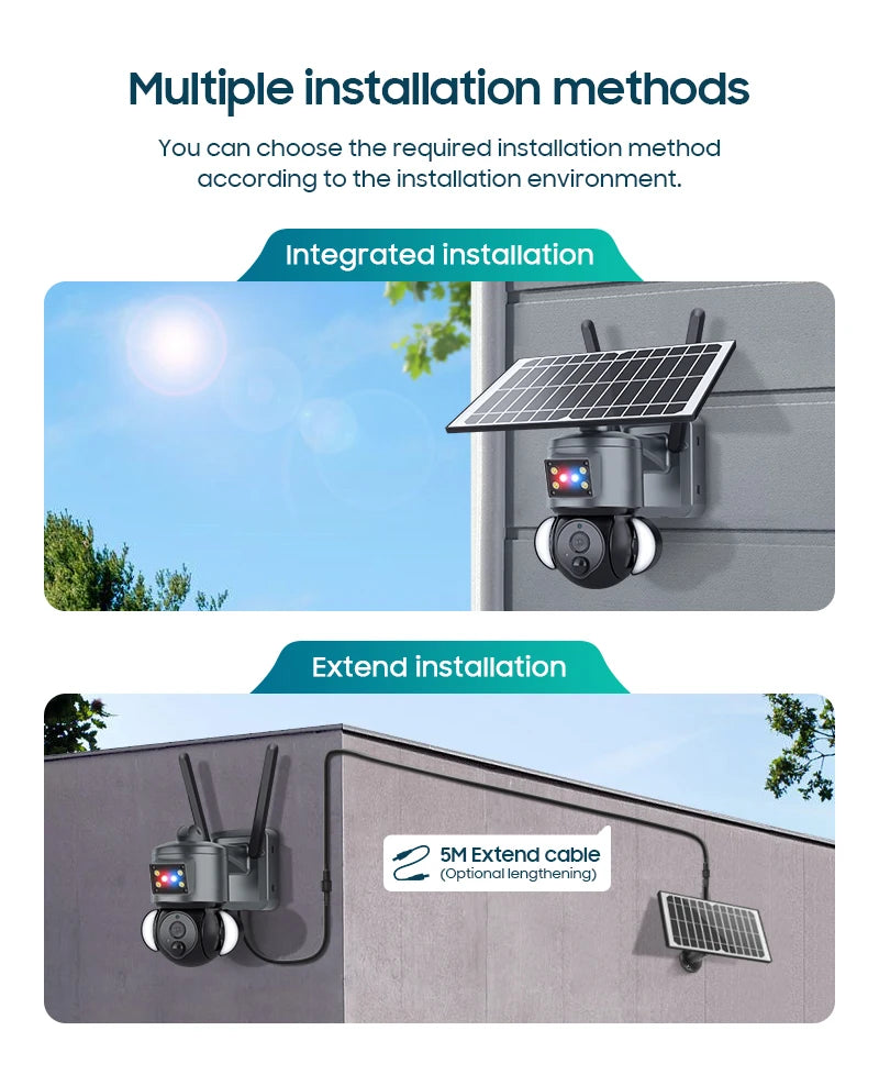 INQMEGA 5MP External Security Camera, Flexible installation options for varied environments: integrated, extendable, and optional cabling choices.