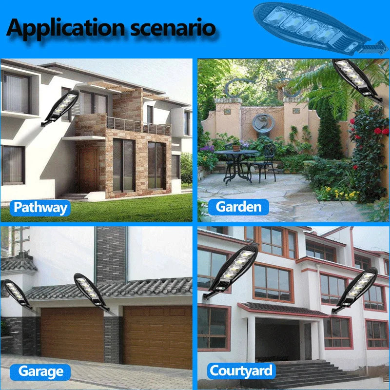 10000W Upgraded 168LED Solar Street Light, Illuminates pathways, gardens, garages, and courtyards with adjustable angle solar power.