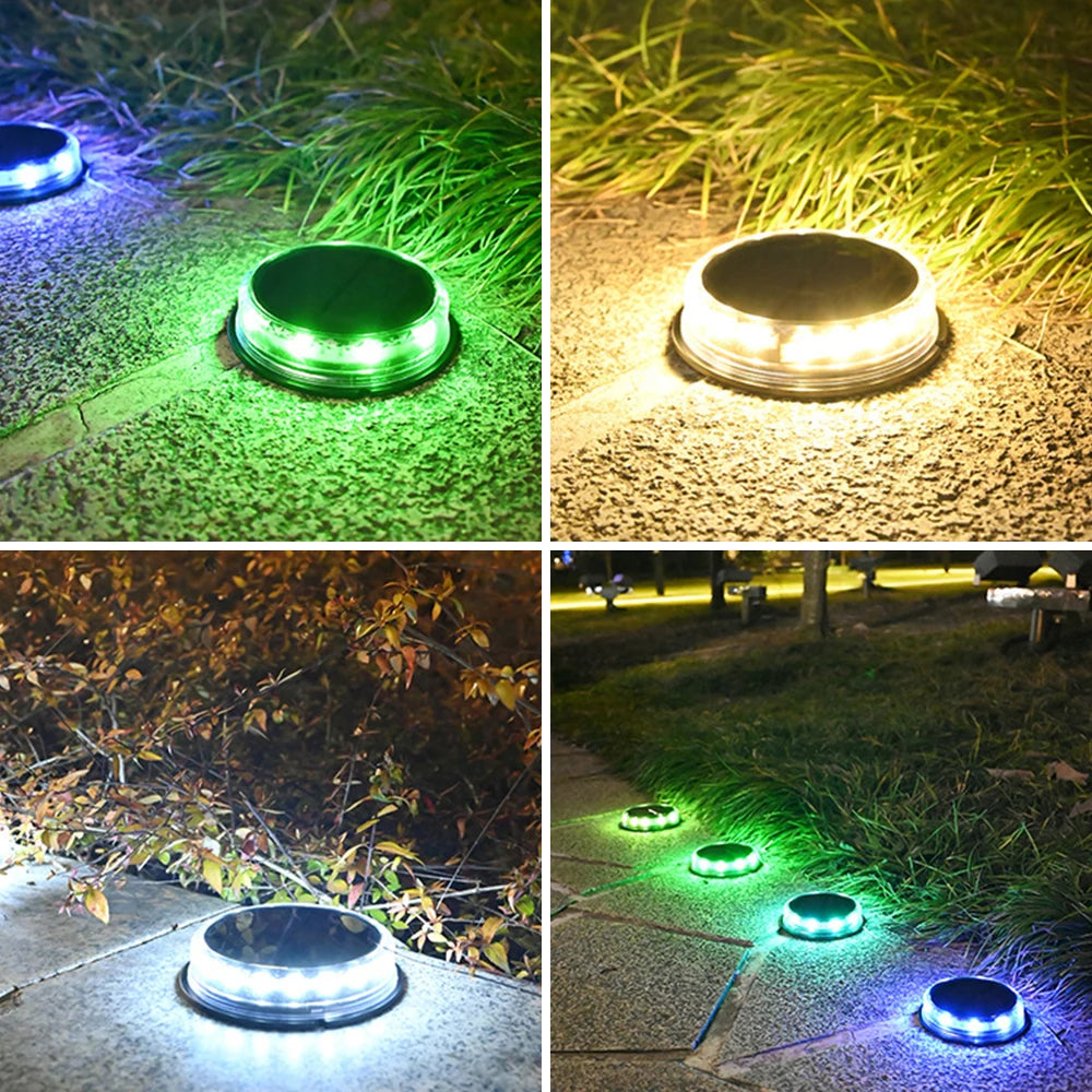 4Pack Solar Ground Light, Solar-powered light with rechargeable battery offers continuous illumination without wires or replacement.