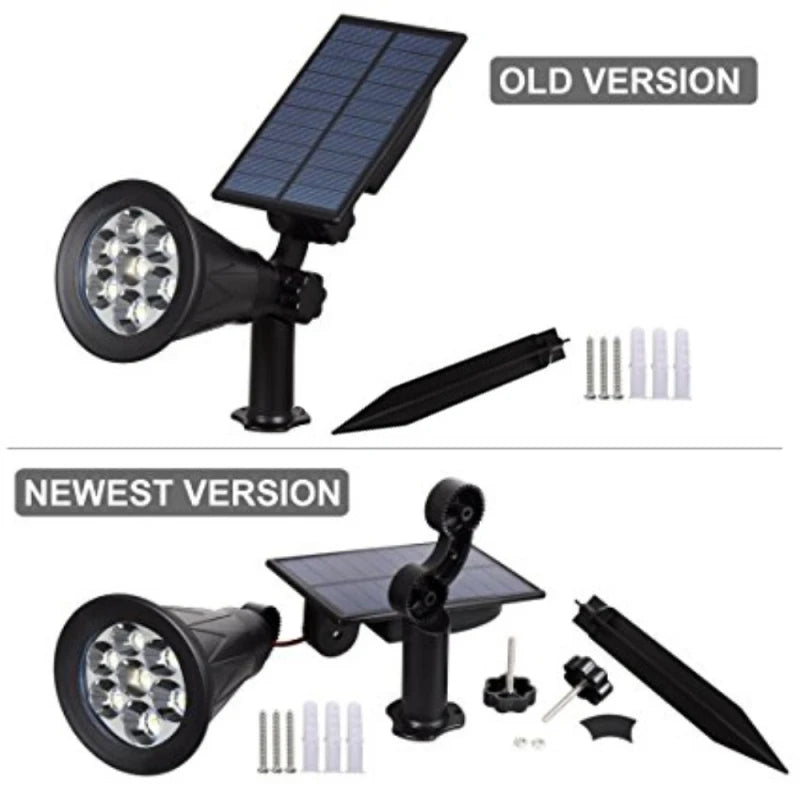 Solar spotlight with 7 colors, adjustable angle, and waterproof design for outdoor lighting and decoration.