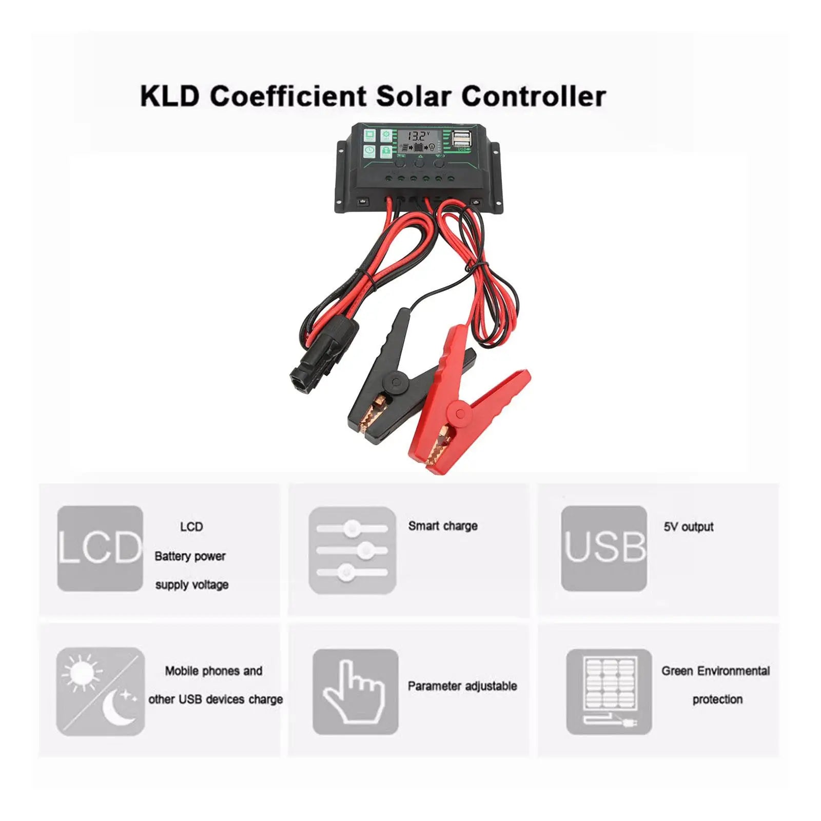 MPPT 10/20/30/60/100A Solar Charge Controller, Smart solar controller with LCD display and USB output for charging mobile devices.