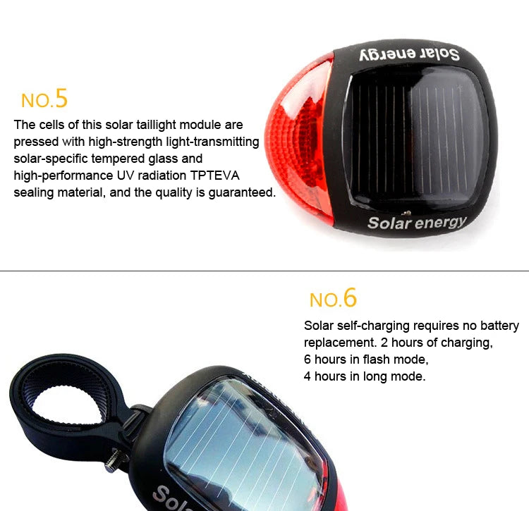 Solar Bike Light, Solar-powered bike light with durable design and long-lasting power from the sun.