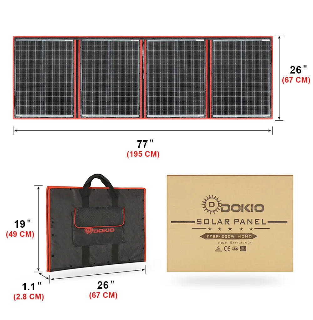 DOKIO 18V 100W 300W Portable Ffolding Solar Panel, USB connection reduces current consumption and ensures power supply.