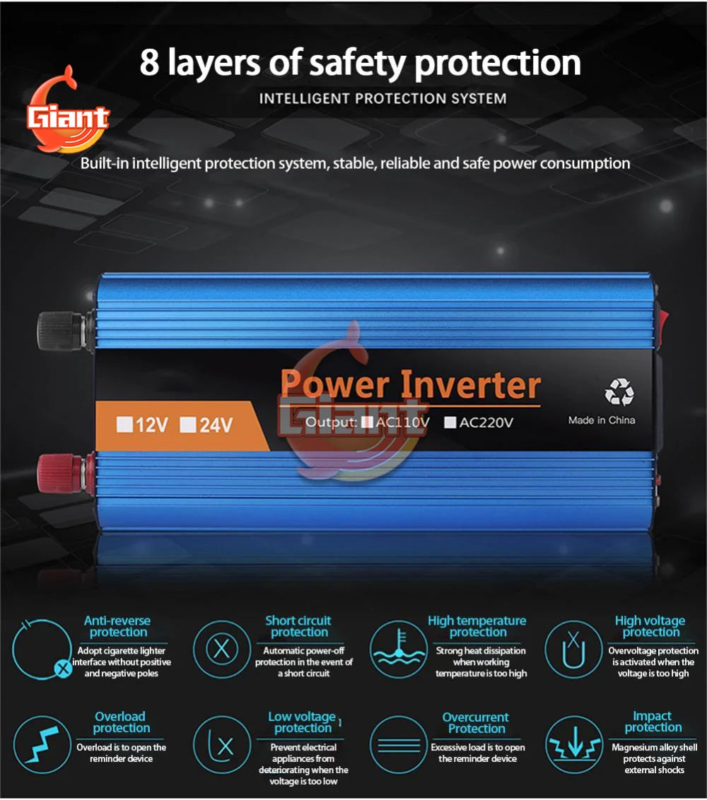 6000W Corrected Sine Wave Inverter, Intelligent Safety Features: Built-in protections against overheating, overvoltage, overload, and more.