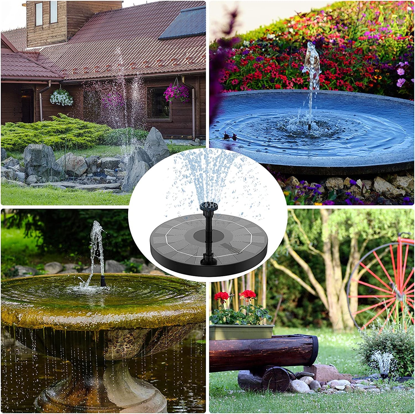 2.5W Solar Bird Bath Fountain - Solar Fountain Pump for Bird Bath with 6 Nozzles, Solar Powered Water Fountain for Garde