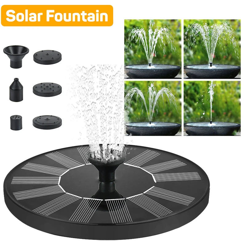 Mini Solar Water Fountain Pool Pond: ABS+PE plastic fountain with adjustable water height and size.