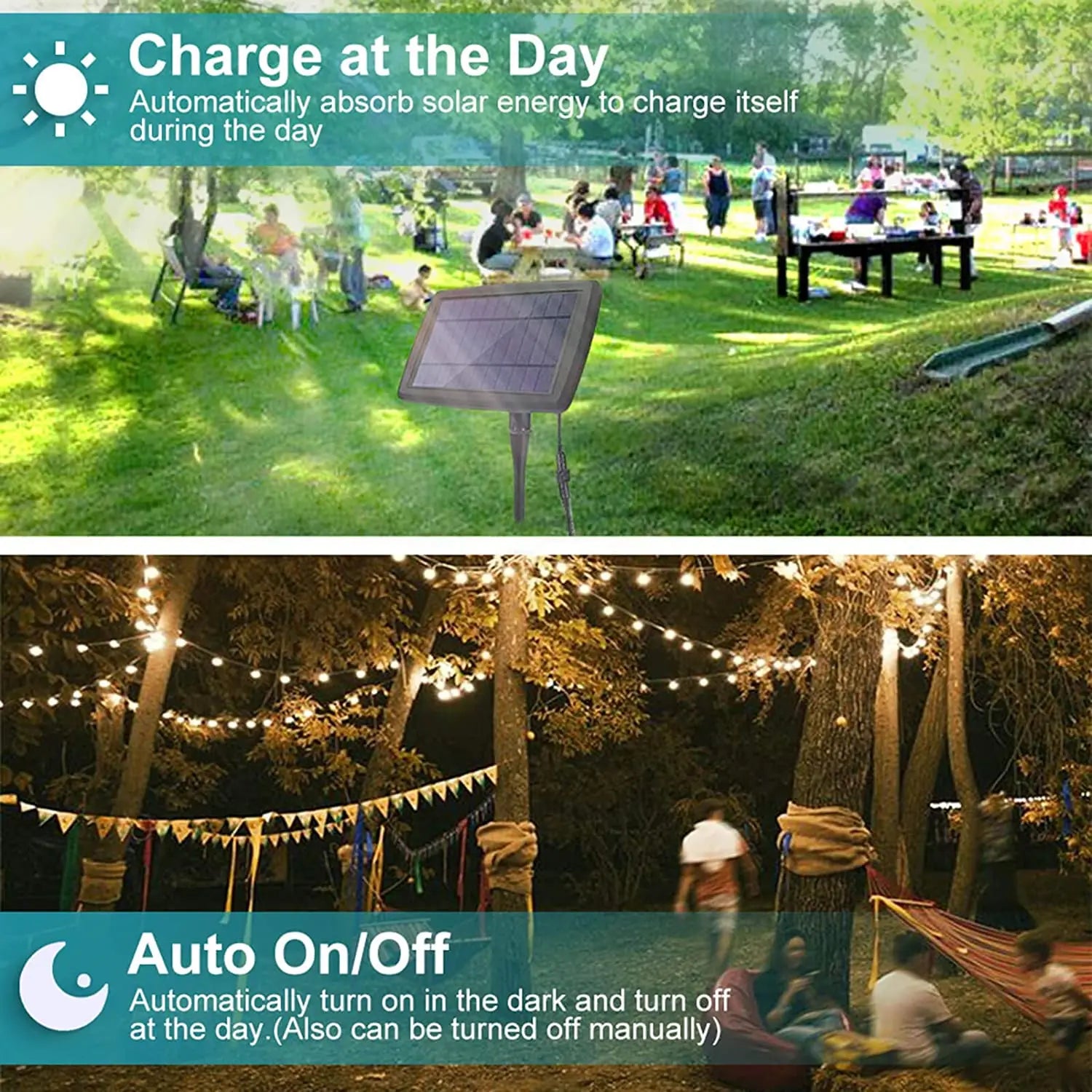 Solar Led Light, Solar-powered light automatically turns on at dusk, off at dawn, with manual override option.