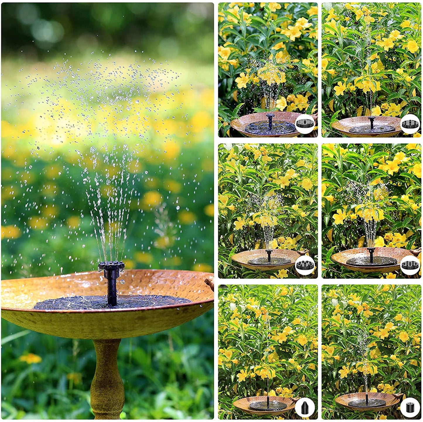 2.5W Solar Bird Bath Fountain - Solar Fountain Pump for Bird Bath with 6 Nozzles, Solar Powered Water Fountain for Garde