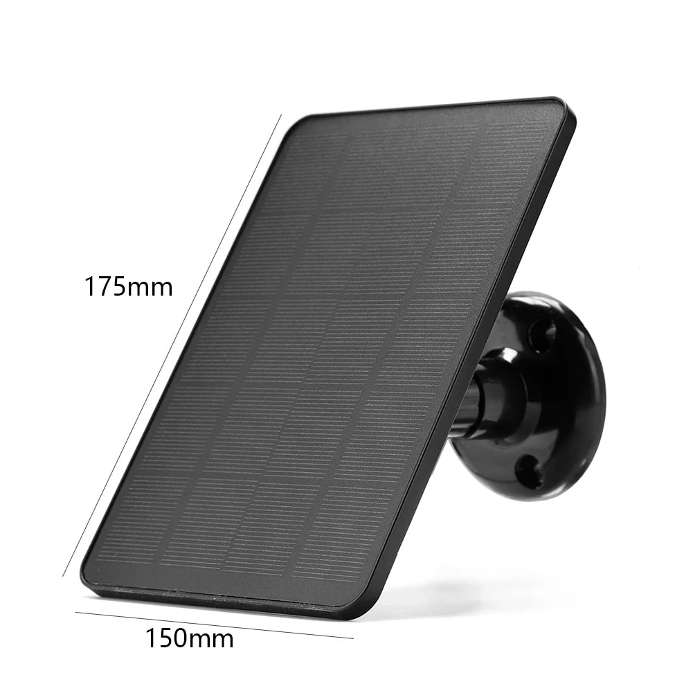 10W solar panel, 17.5x15x1cm, suitable for charging wireless cameras and doorbells via micro USB.