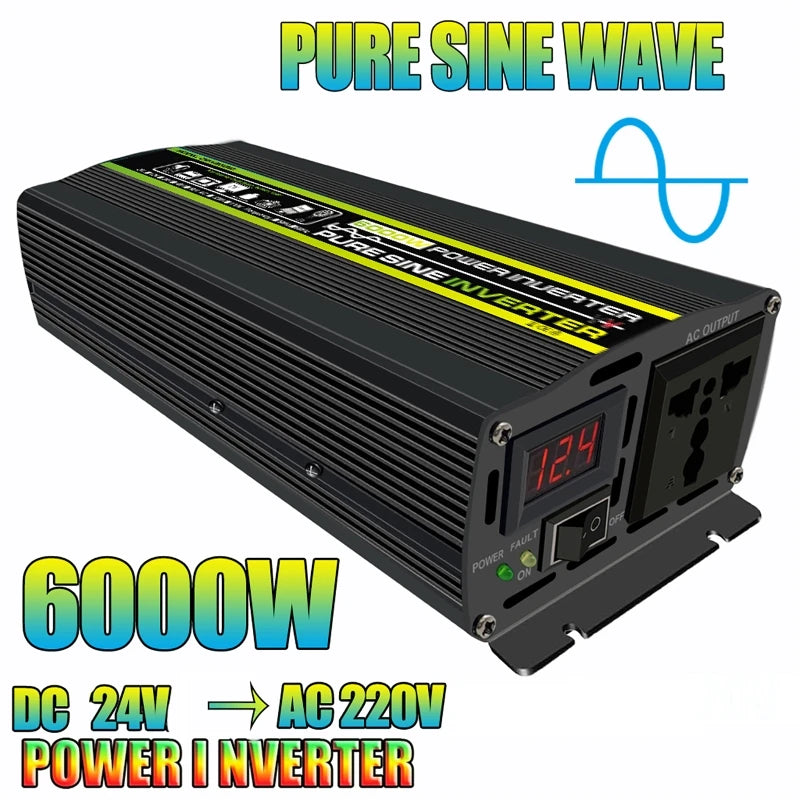 10000W LCD Display Solar Power Inverter, DC power converter with adjustable input (12-60V) and fixed output (220V) for reliable car charging and voltage transformation.