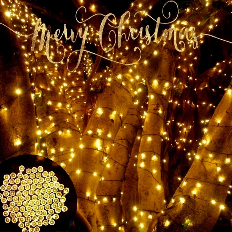 Outdoor Solar String Light, Solar LED string light with 7-22M length, 3V voltage, and RGB/White/Warm White color options.