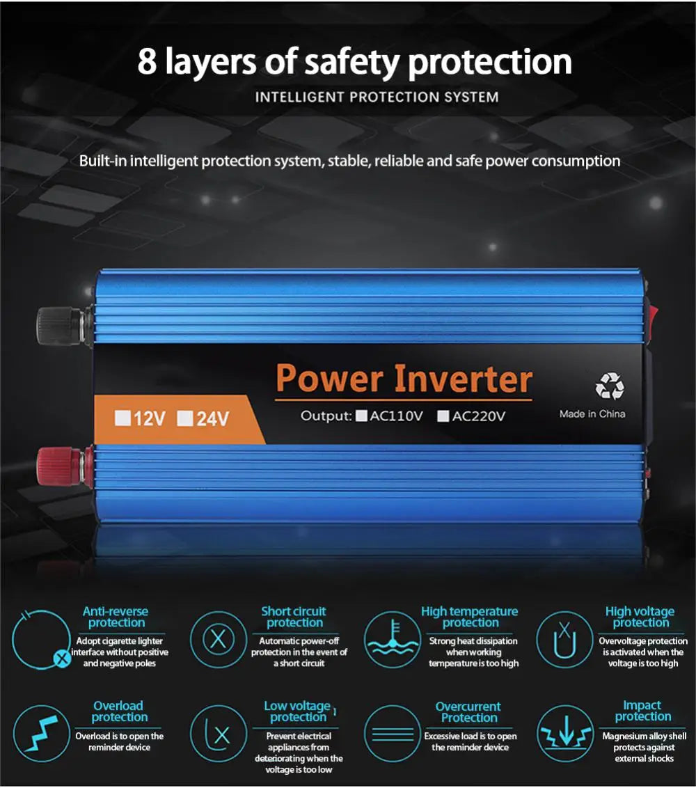 Inverter, Advanced safety features protect against power surges, overloads, and overheating.