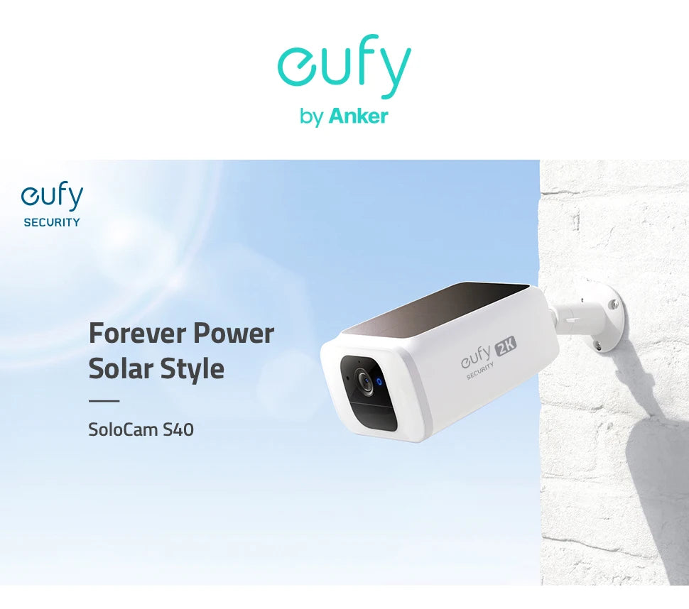 Eufy S40 Security SoloCam, Solar-powered wireless security camera with 2K video, Wi-Fi connectivity, and forever battery life.