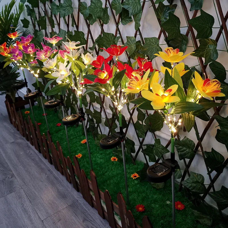 Solar lights illuminate pathways at night and enhance garden beauty during the day.