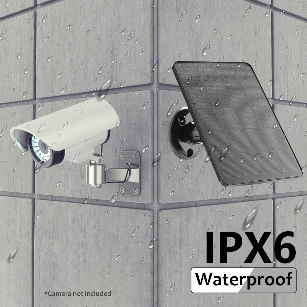 2PCS 10W Solar Panel, Waterproof IPX6 rated for use with camera (not included) in wet conditions.