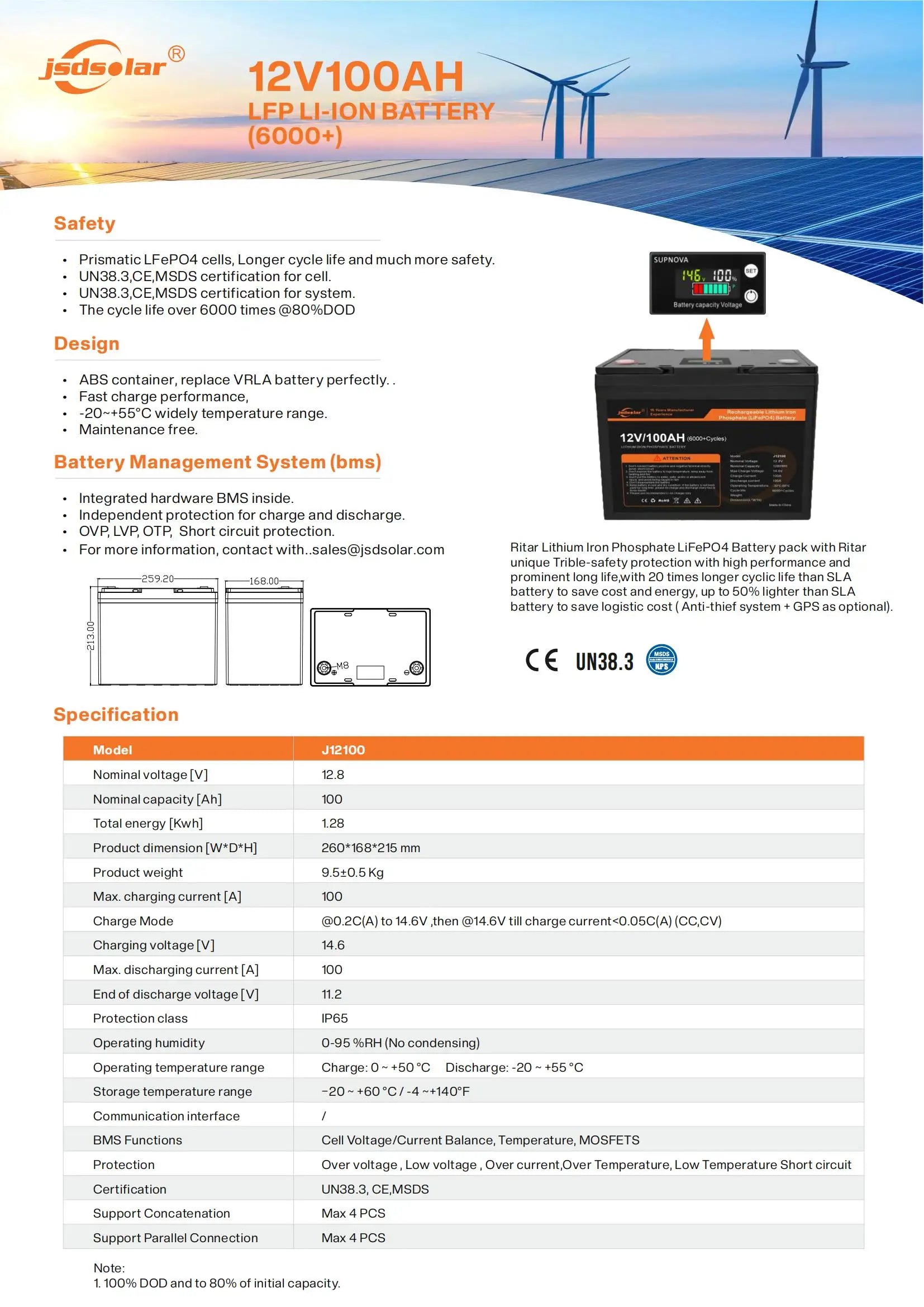 Removable energy storage battery with built-in BMS for solar boats, available in 100Ah and 200Ah capacities.