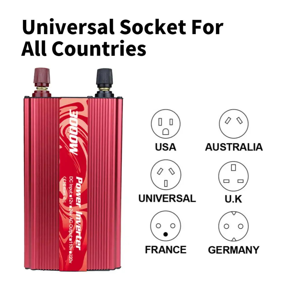 Universal plug compatibility for US, Australia, and UK outlets, with adapter required for France and Germany.