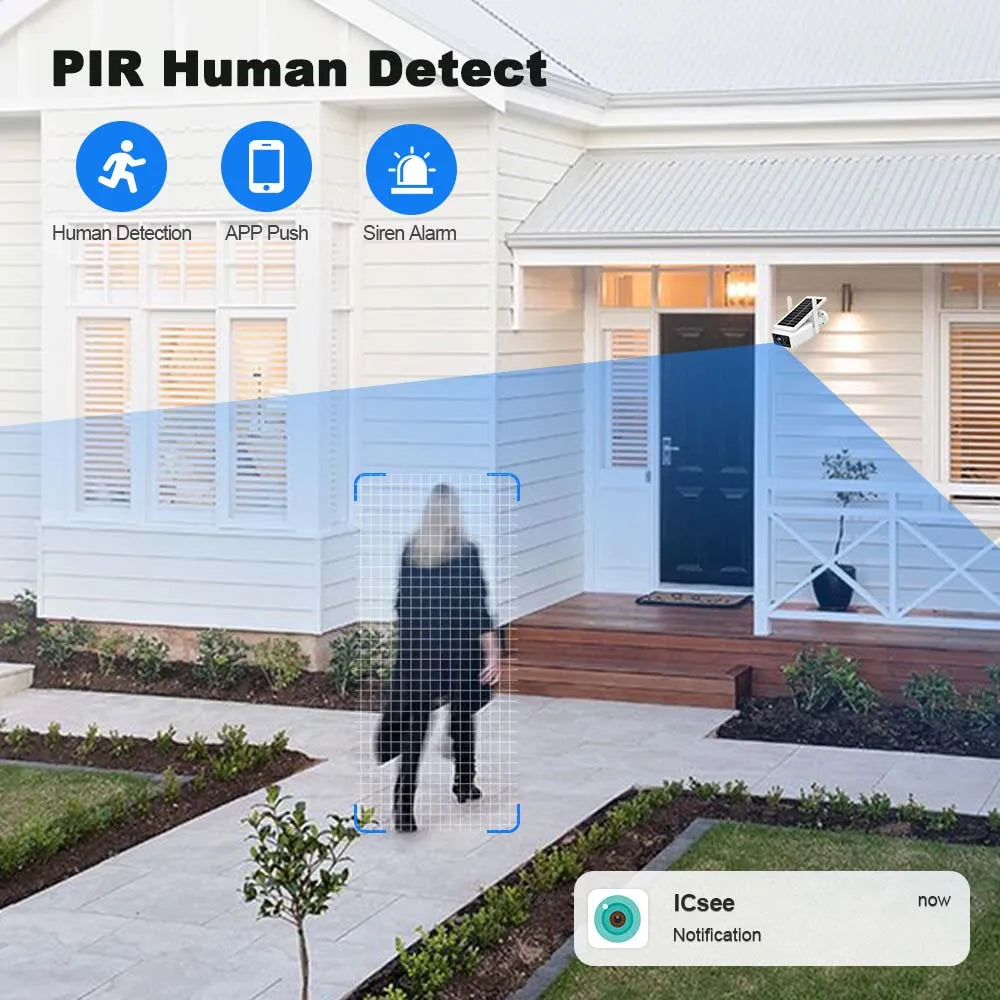 FRDMAX XM49S 4MP Solar Camera, Motion detection alerts via app push notifications with siren alarm.