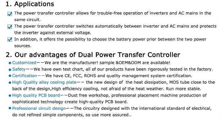 Automatic ATS Dual Power Transfer Switch Solar Charge
