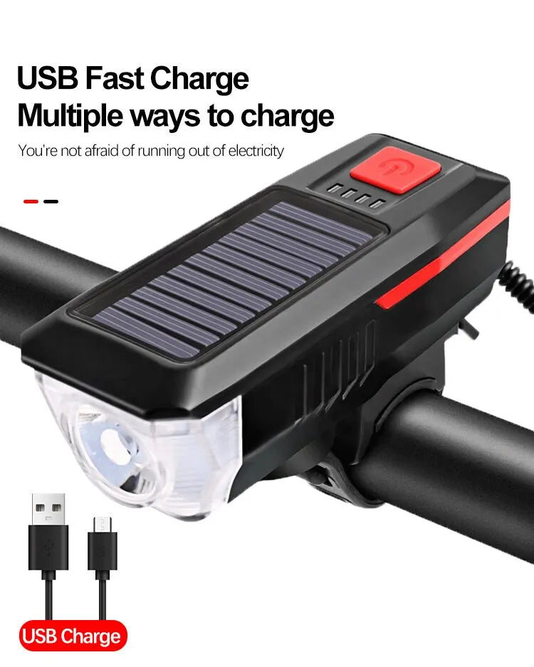 LY-17 Solar Bicycle Light, Long-lasting power via USB or various charging options, ensuring you stay connected without interruptions.