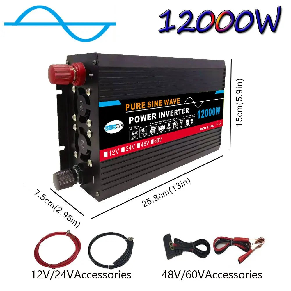 3000W/4000W/6000W Pure Sine Wave inverter, Pure sine wave inverter converts DC power to AC power with LCD display, suitable for solar and car systems.