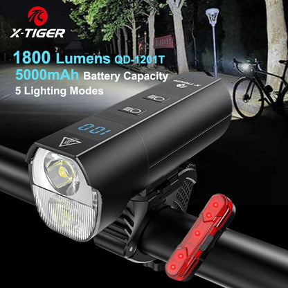 X-TIGER QD-1301 Front Light Bicycle Lamp - USB Rechargeable LED Flashlights 2400 Lumens 6400 mAh Outdoor Mountain Bike Headlights