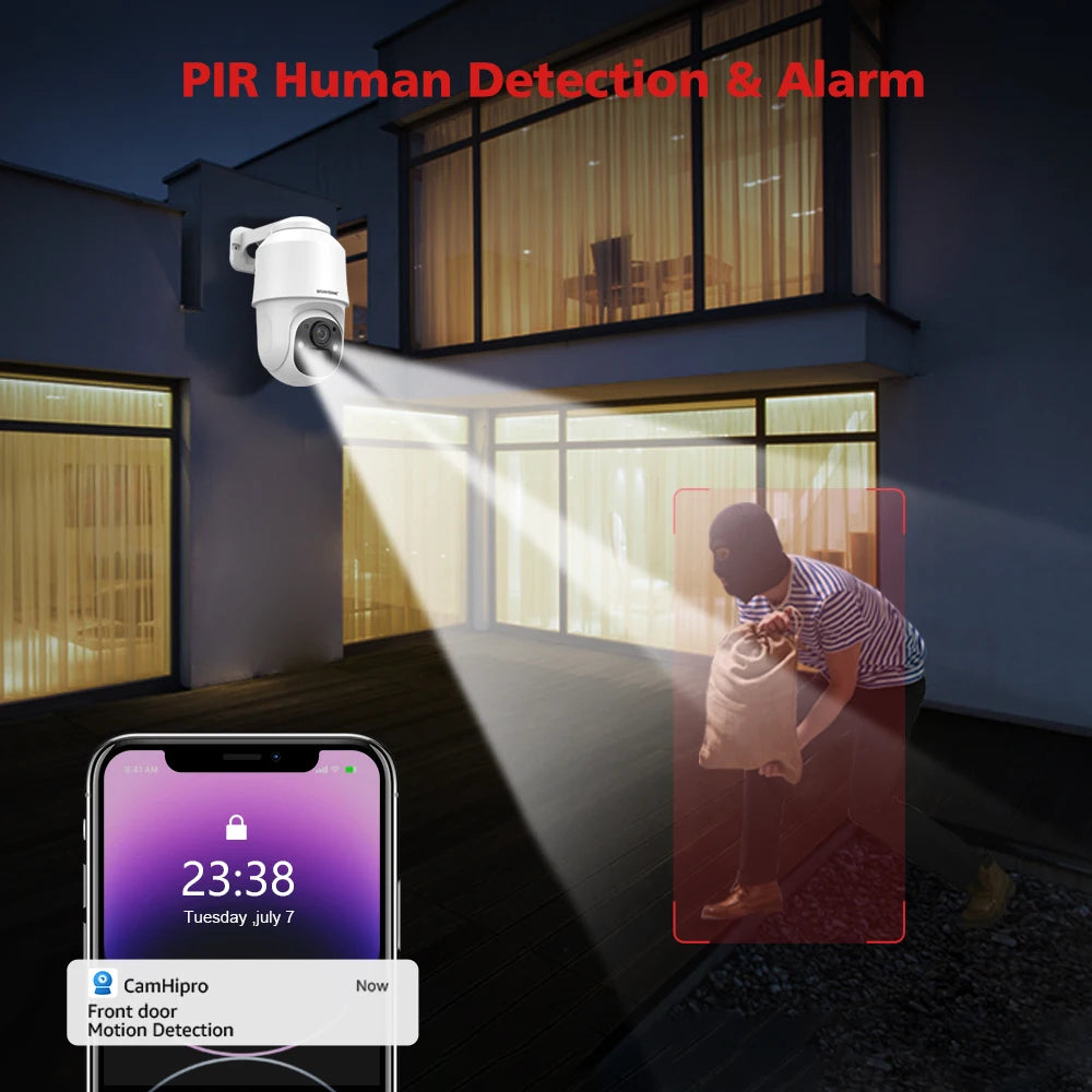 BOAVISION D4 Solar Camera, Wireless security camera with motion tracking and human detection for secure front door and outdoor space monitoring.