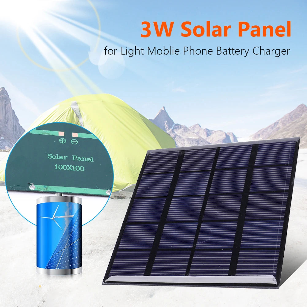3W 5V Solar Panel, Portable solar charger for small devices and mobile phones with rechargeable batteries.