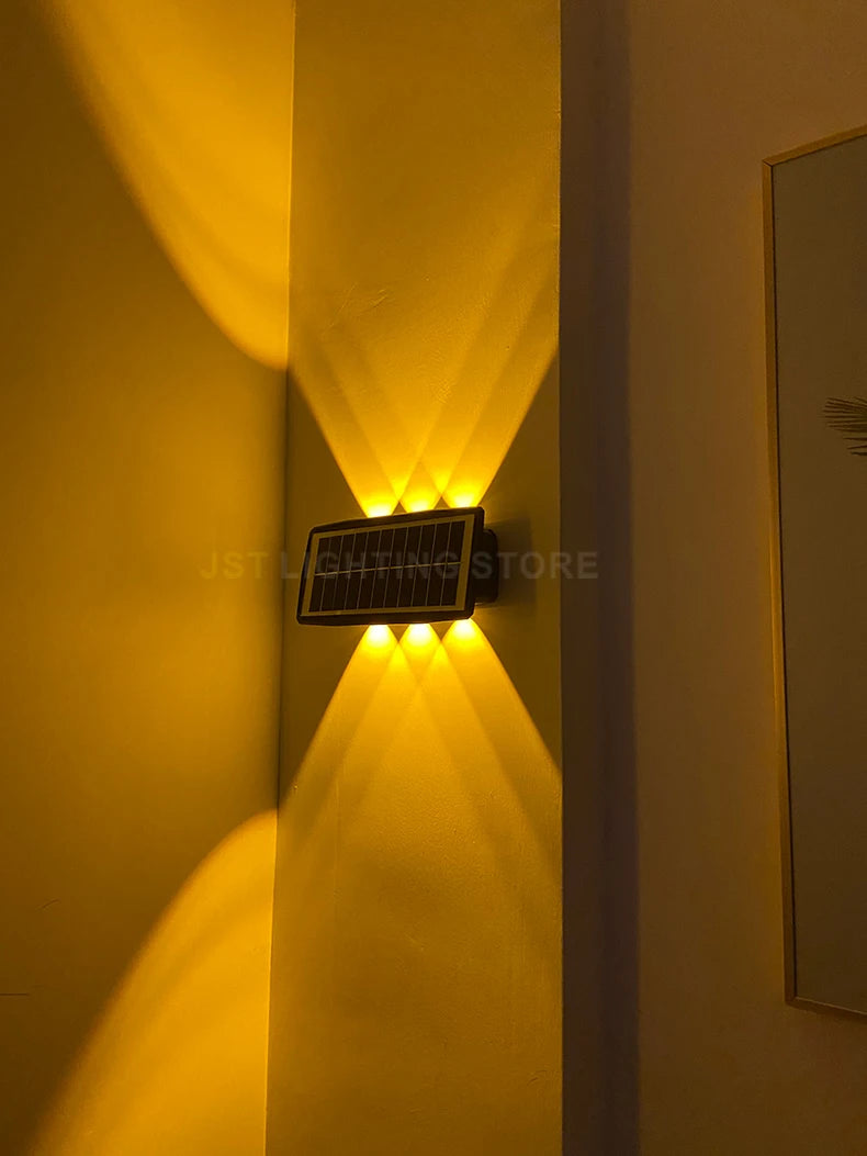 Solar LED Wall Light, Solar-powered outdoor lamp with strong brightness, perfect for gardens, villas, and terraces.