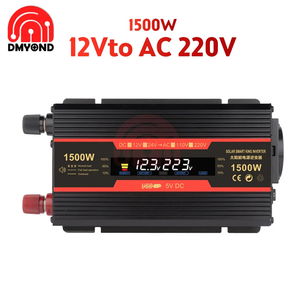 1500W/2000W/2600W Inverter, Pure Sine Wave Power Inverter converts DC power to AC for solar systems, cars, and more.