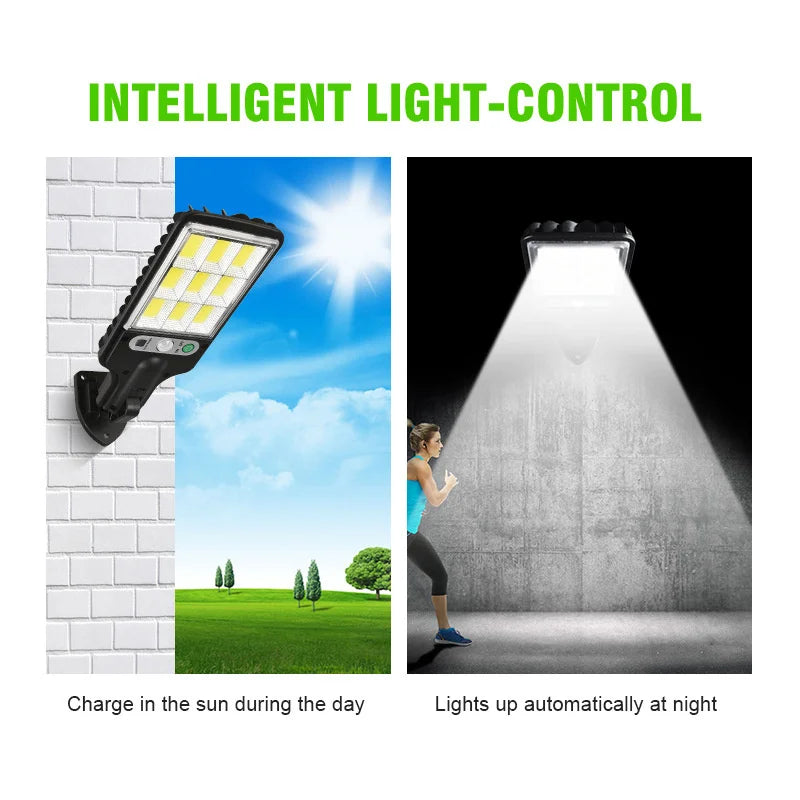 1~8pack Solar Street Light, Solar-powered light charges during the day, turning on automatically at night with three adjustable brightness settings.