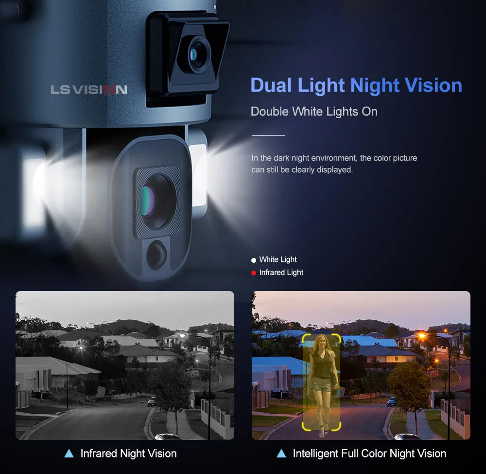 LS VISION LS-MS1-10X Solar Camera, Night vision camera with dual lights: infrared & white light for high-contrast images in low-light conditions.