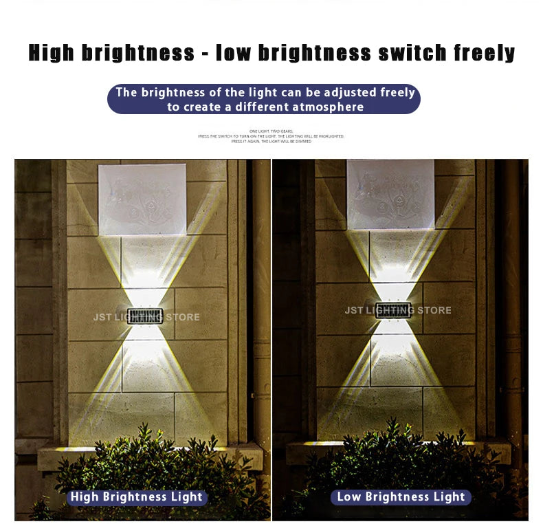 Adjust brightness to match your mood with this Solar LED Wall Light's dual setting.