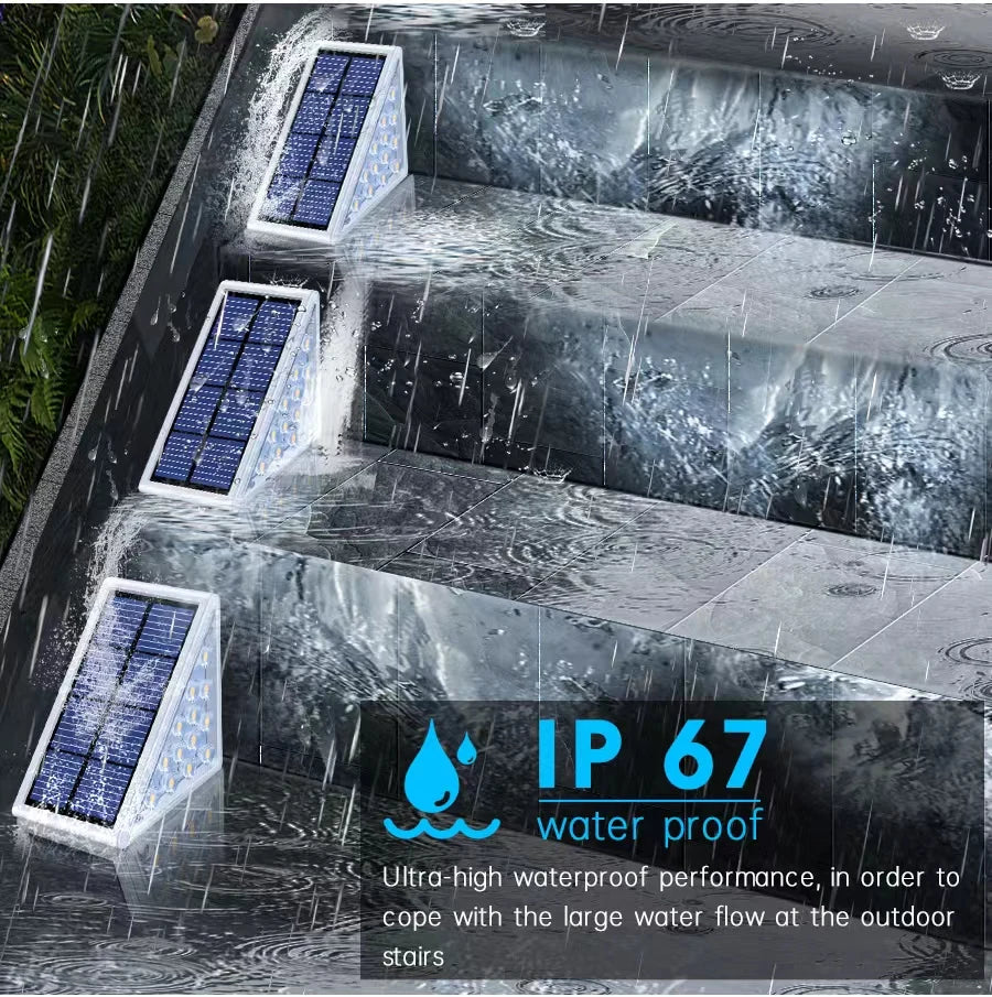 LED Outdoor Solar Anti-theft Stair Light, IP67-rated waterproof design ensures reliable performance even under heavy rain or flooding conditions.