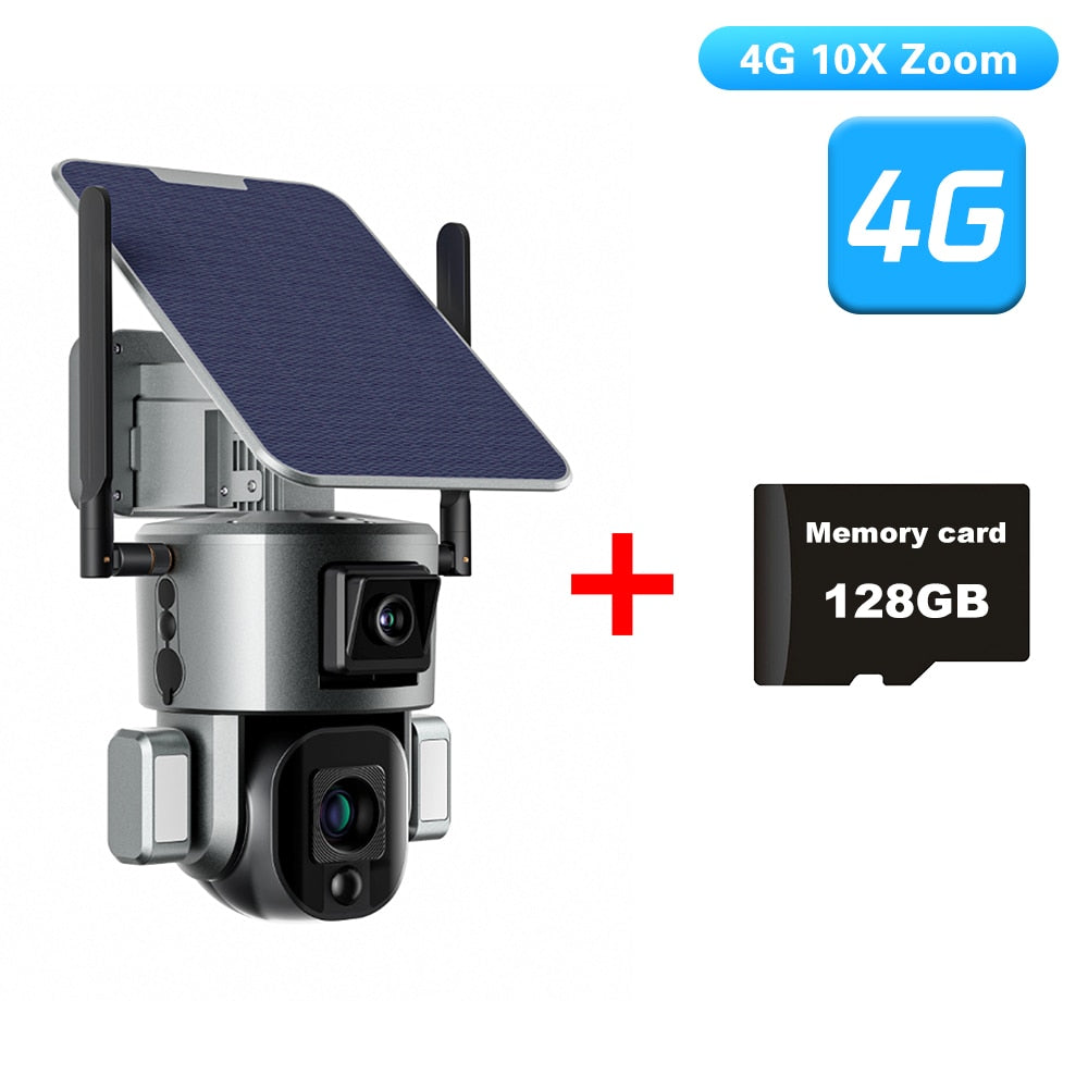 PEGATAH 8MP 4G Wireless Solar Camera - 4K WiFi Dual Lens 10X Pannello solare Rilevazione umana PTZ Security Cam Telecamere ip impermeabili