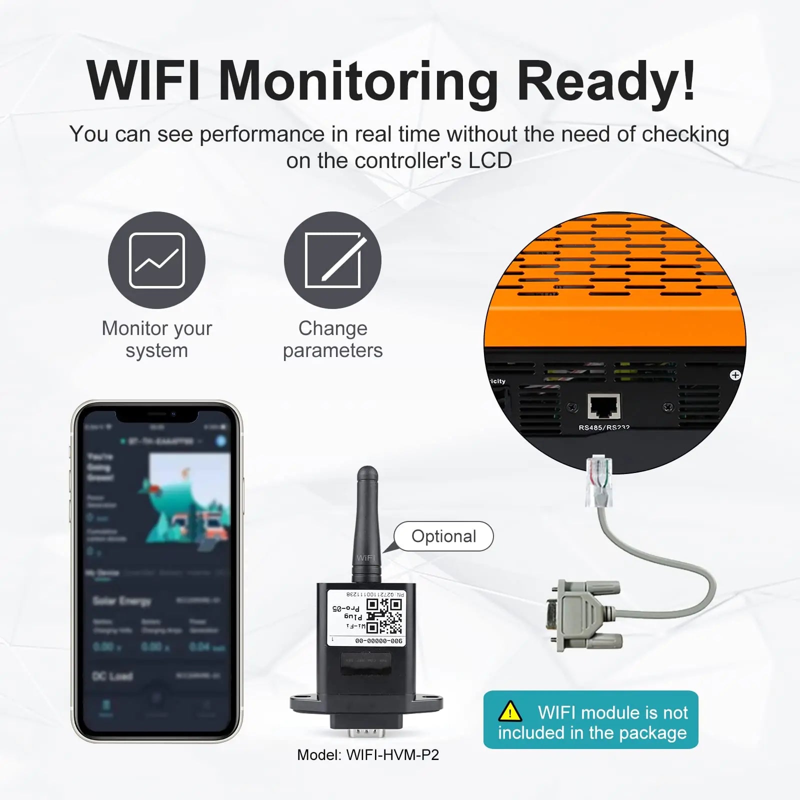 PowMr Hybrid Solar Inverter, Real-time monitor performance with WiFi connectivity, no LCD needed.