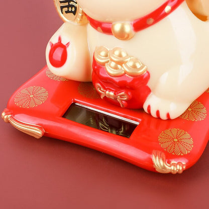 Solar Powered Maneki Neko Lucky Cat - Welcoming Chinese Lucky Cat Waving Hand Beckoning Fortune Cat Figurines For Home Decor