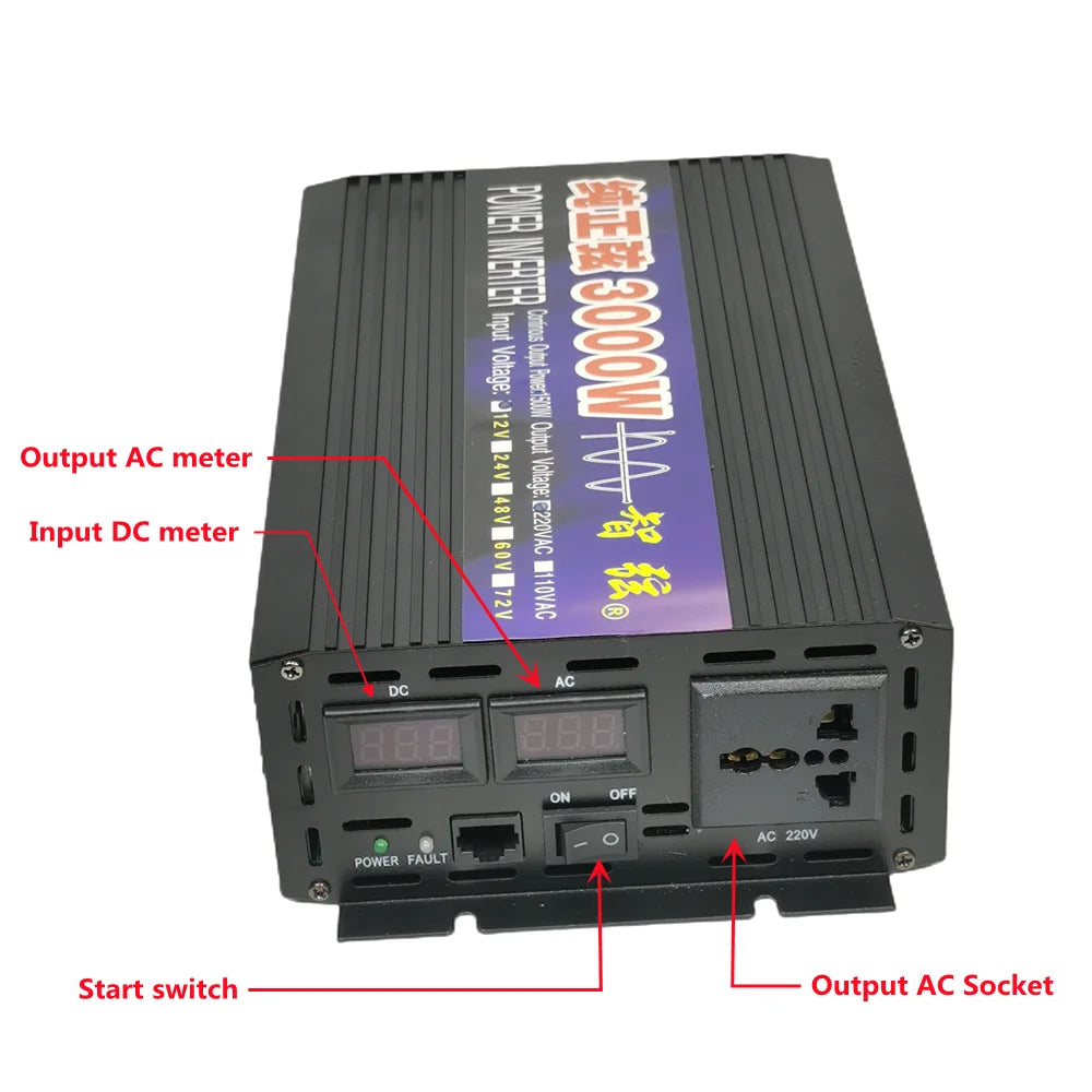 High-power pure sine wave inverter for cars and homes, converting DC power to AC power.