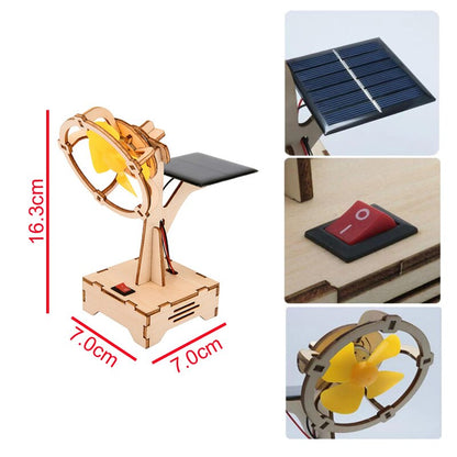 Children DIY Solar Powered Electric Fan Toy - Science Educational Physics Motor Circuit Device Kit Wooden Puzzle Sets Toys