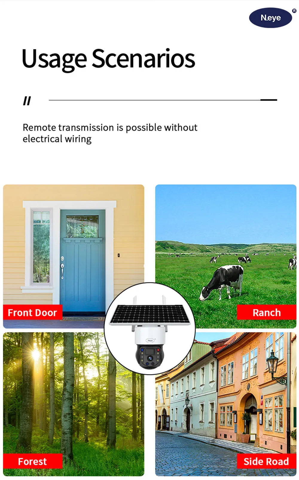 Wireless remote monitoring for homes, outdoors, and surveillance areas.