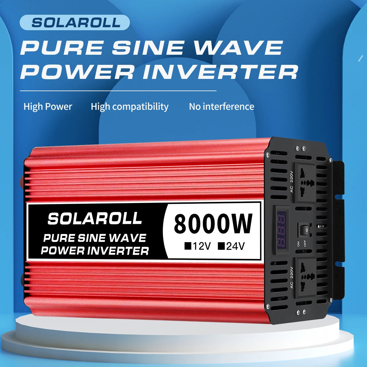High-power pure sine wave inverter converts DC power to AC power with high compatibility and no interference.